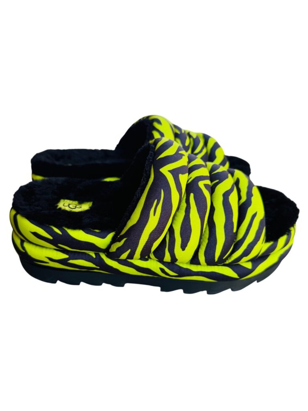 UGG Oh Yeah Slide Womens Size 8 Fuzzy Sandals Slippers Zebra Neon Green  Shoes